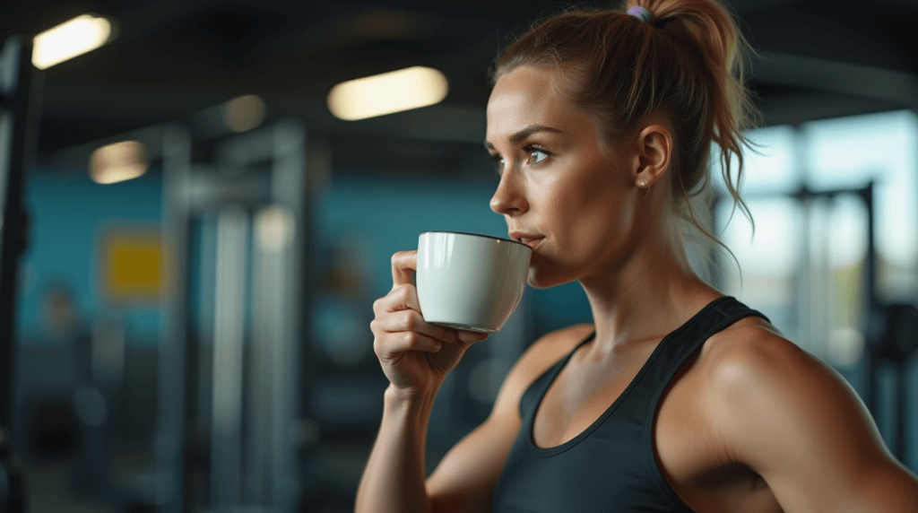 Slika žene Koja U Teretani Konzumira Kafu