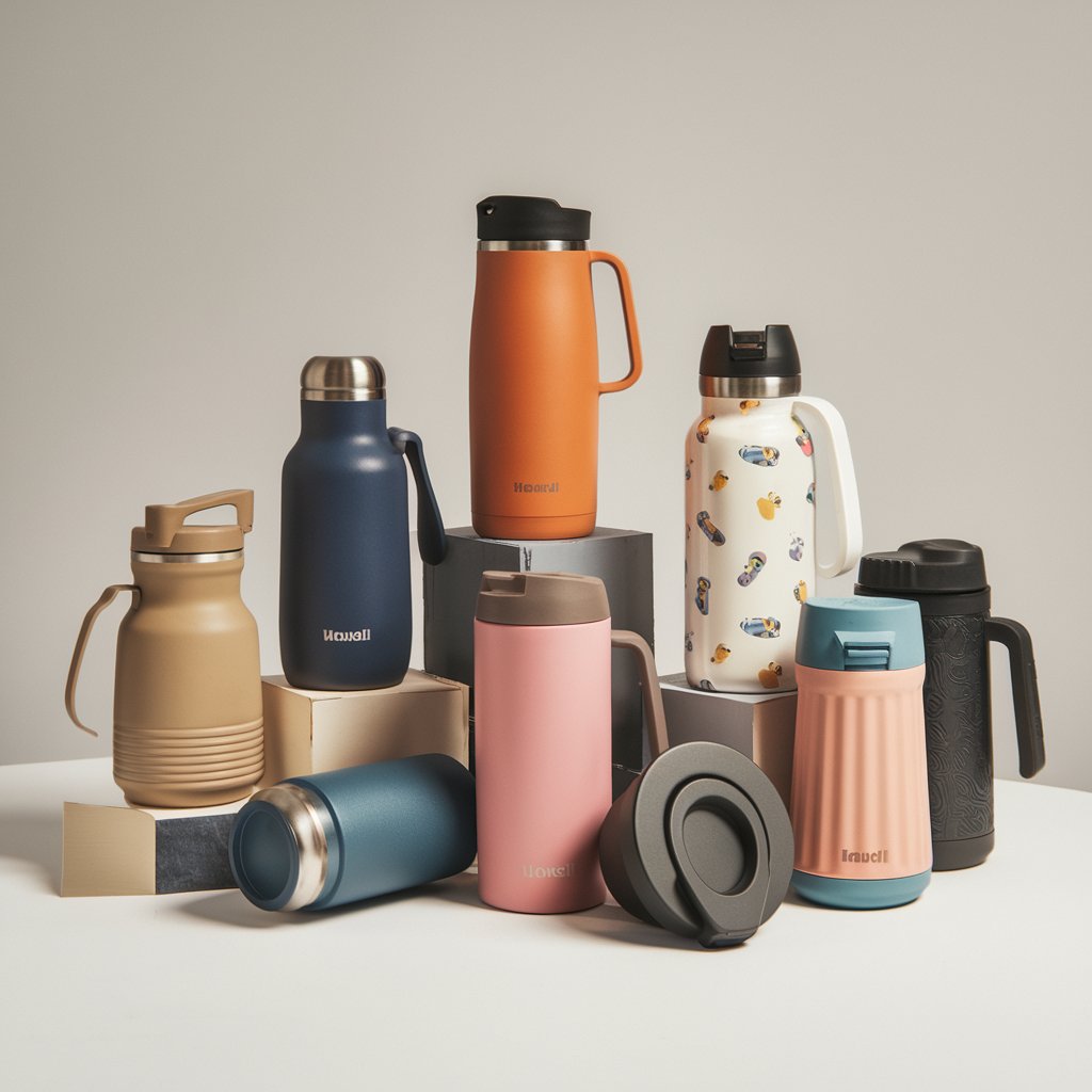 Slika Više Vrsta Termosa Na Stolu