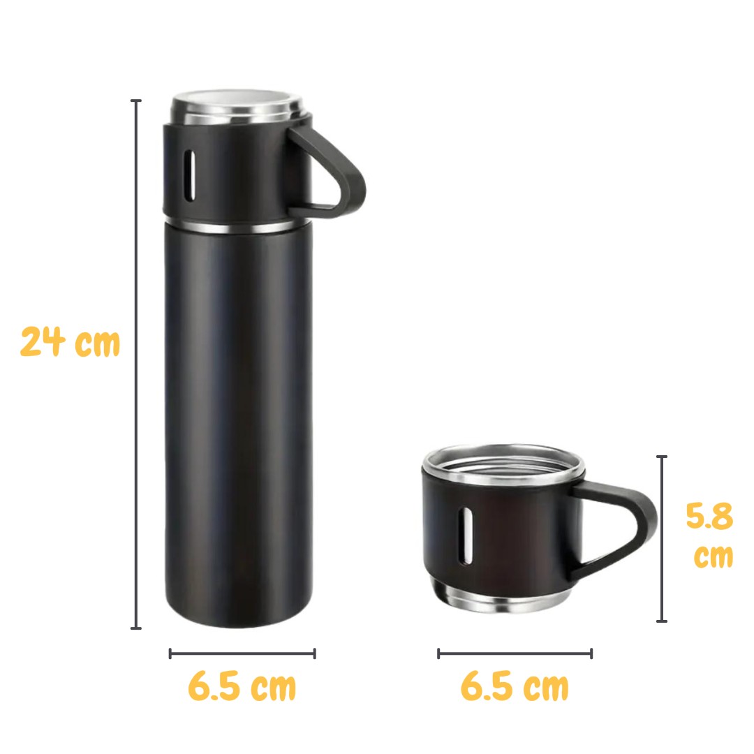 Slika dimenzija termosa za kafu sa šoljicama