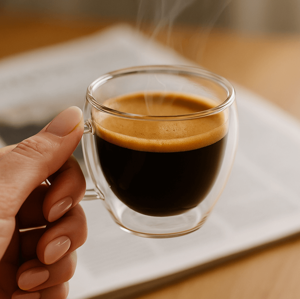 Slika staklene šolje u ruci